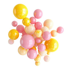Poster - Colorful arrangement of yellow and pink spheres showcasing playful design and texture, group cellulores with yellow and pink spheres, white background