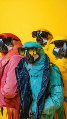 Poster - Colorful parrots dressed up in cool outfits
