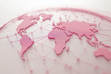  - Network of connections illustrated on a global map representing digital communication and interconnectedness, network of connections over globe