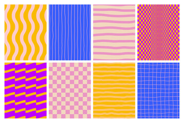 Aufkleber - Vector Abstract Retro Patterns. Wavy Geometric and Fun Vintage Backgrounds. Modern Texture Graphic Design.