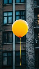 Aufkleber - A yellow balloon floats in front of a tall building, possibly a city or office skyscraper