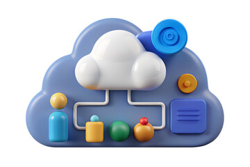 Poster - 3D Render of Cloud Computing Network Infrastructure with Data Storage and Analytics