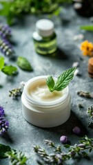 Poster - A jar of cream surrounded by fresh flowers, perfect for a kitchen or dining table decoration