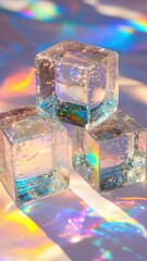 Poster - Ice cubes sitting on a reflective surface