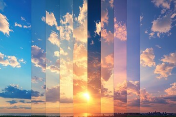 Poster - Timelapse of clouds transitioning from day to night over the horizon, clouds weather multi screen timelapse