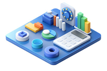 Poster - 3D Isometric Illustration of Business Analytics and Data Processing