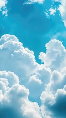 Aufkleber - A single-engine aircraft soaring through a bright blue sky filled with white clouds, great for travel or adventure themes