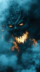 Poster - A demonic creature floating in a cloudy sky