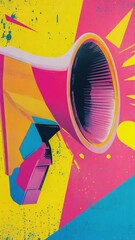 Poster - A megaphone with bright and vibrant colors against a contrasting background, ideal for use in advertising, marketing, or public speaking