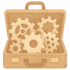 Poster - Open Briefcase Filled with Interlocking Cogwheels Teamwork Mechanism Concept