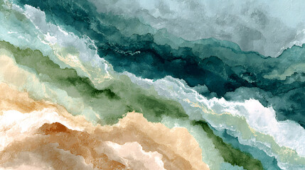 Poster - Abstract watercolor painting in calming sage green and cream tones; perfect for backgrounds, websites, or design projects.