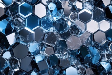Poster - Abstract hexagonal background creates an intriguing visual texture with reflective surfaces and geometric patterns, Abstract hexagonal background CGI render