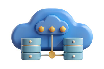 Fototapete - 3D Render of Cloud Computing and Data Storage - Blue Cloud with Database Servers