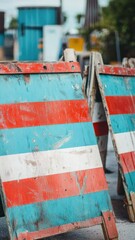Poster - A pair of roadside signs on a highway or street, with clear text and arrows indicating directions