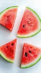 Poster - Fresh watermelon slices arranged on a clean white surface, perfect for photography or food styling