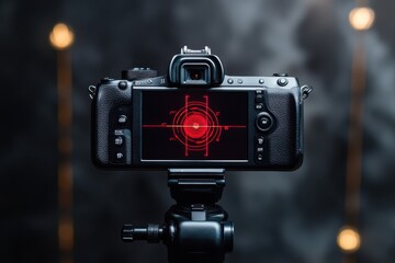 Poster - Camera viewfinder displaying target reticle against black background, Camera recording screen, viewfinder on black background