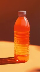 Poster - A single serving of orange juice in a clear glass bottle sits on a table, ready to be enjoyed