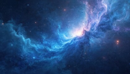 Poster - Abstract cosmic nebula with swirling blue energy, sparkling stars. Illustration features deep space with vibrant colors, creating sense of wonder. Artistic digital image great as background texture.