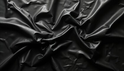 Poster - Black plastic bag texture on black background. Wrinkled plastic wrap pattern. Abstract, creative design for decorative, wallpaper, design, branding, product cover.