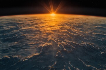 Poster - Spectacular sunrise over the horizon of Earth showcasing vibrant colors and cloud formations, Sunrise above earth