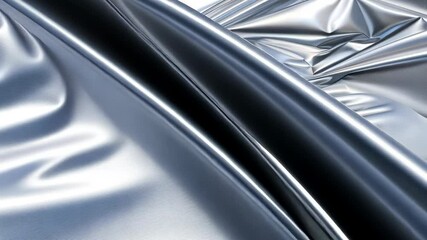 Poster - Unique texture of a shiny metallic surface showcasing folds and reflections under bright illumination, creating dynamic visual effects