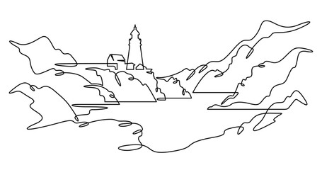 Poster - Continuous one line drawing lighthouse on a rocky cliff. Lighthouse on the seashore.One continuous line isolated minimal illustration.Not AI.