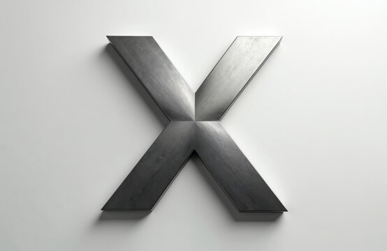 Metallic letter X design against a white background. Platinum, silver, steel or metal texture, elegant logotype, digital graphic, modern style. Isolated element for design concept.
