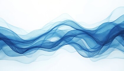 Poster - Abstract digital art blue waves against white background. Dynamic flowing lines, soft gradient, wispy curves. Modern design element for business presentations, website backgrounds, advertising