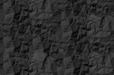 Poster - Crumpled black paper texture with rough, wrinkled surface and natural creases. Vintage, aged effect