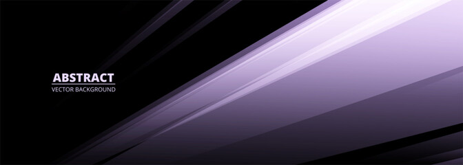 Poster - Modern black wide abstract banner with purple shades color diagonal shapes. Dark geometric background. Vector illustration