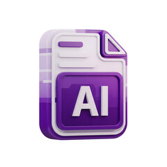 Poster - Purple and White 3D A I File Icon isolated on a transparent background format