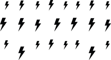 Poster - Set of Solid Black Lightning Bolt Icons, Various Sizes and Styles AI Generative