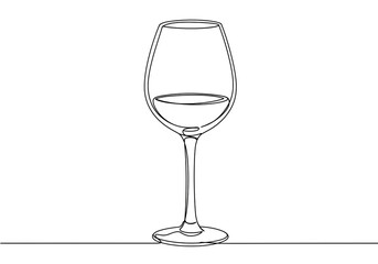 Poster - Continuous line drawing of a wine glass with liquid on a white background in a minimalist style art