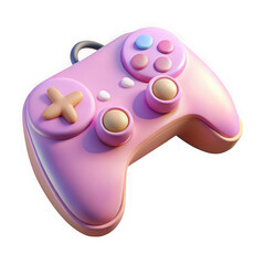 Poster - Cute 3d rendered pink game controller design isolated on transparent background for modern video games