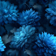 Poster - Elegant Blue Floral Pattern on Dark Background for Modern Graphic Design.