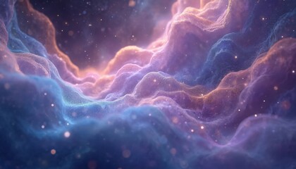 Poster - Abstract illustration with swirling nebulae. Translucent veils in opalescent shades of violet, iridescent blue colors. Fantasy dreamy design for background wallpaper, space art. Digital art, artistic
