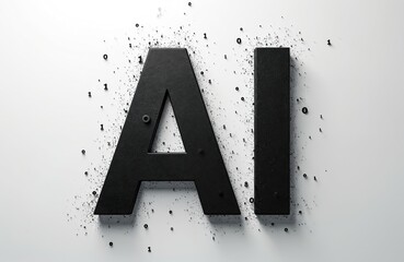 Poster - Black AI symbol emerging from binary code data cloud. Artificial intelligence concept. Digital tech, neural network, machine learning. Modern information technology concept on white background.