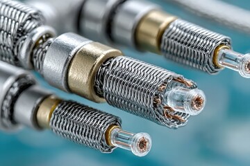 Poster - Close-up of a detailed electrical connector showcasing intricate metal and wire design