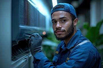 Poster - Technician performing maintenance on advanced machinery in an industrial setting