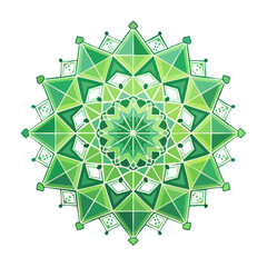 Poster - Geometric Green Mandala Intricate Design Symmetrical Pattern Ornament Decoration Abstract Art