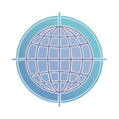 Poster - Globe icon with grid lines enclosed in blue target scope for travel or international business concepts