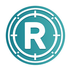 Poster - Letter R in Target Circle Graphic Icon Isolated on Black Background in Turquoise Blue Shade Modern Abstract Round Insignia Symbol