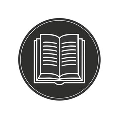 Poster - Open book icon, white outline on black background. Learning, education, reading concept illustration. Symbol design
