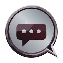 Poster - glossy metallic speech bubble with ellipsis, chat icon on black background, communication concept
