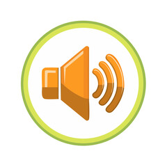Poster - Illustration of orange loudspeaker with sound waves in white circle indicates volume symbol icon graphic design for multimedia interface
