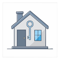 Poster - Stylized House with Chimney, Door, Window and Key, Simple Vector Illustration