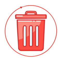 Poster - Red Recycling Bin Icon with Circular Arrow for Waste Removal and Environmental Sustainability