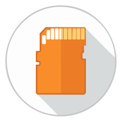Poster - Memory card icon on white circle background. Orange micro SD illustration for data storage concept. Technology and digital information symbol.