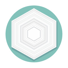 Poster - Abstract Hexagon Tunnel Design White Geometric Pattern on Teal Background Flat Lay Top View Minimalist Style Endless Repetition