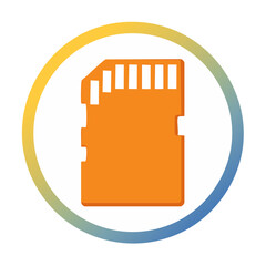 Poster - Orange Micro SD Card Illustration Isolated on White Circle Background for Portable Digital Memory Storage Devices Icon